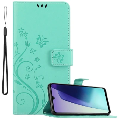Afbeelding van Cadorabo Hoesje geschikt voor Xiaomi RedMi 14C in BLOEMEN TURKOOIS Beschermhoes bloemmotief met magnetische sluiting, standfunctie en kaartsleuven Book Case Cover Etui