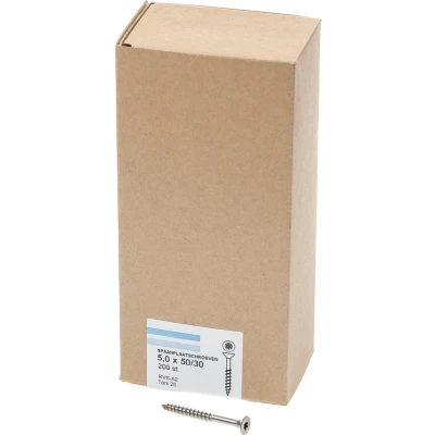 Afbeelding van Spaanplaatschroef RVS platverzonken kop TX25 deeldraad 5.0X50/30 (per 200 stuks)