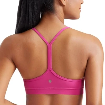 Afbeelding van CRZ yoga dames lage impact gewatteerde sportbeha voor Y racer rug spaghettibandjes beha tops, Hibiscus Paars