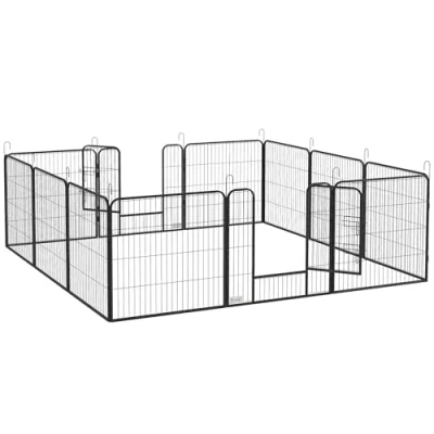Afbeelding van PawHut Welpenauslauf 80 cm Hoch, 12 TLG Welpenlaufstall mit 2 Tür, DIY Hundelaufstall Freilaufgehege Welpenfreigehege für mittelgroße Hunde, Kaninchen, Meerschweinchen, Stahl, Grau