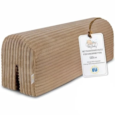 Afbeelding van Bedrandbescherming voor kinderbed 120 cm framebescherming babybed, valbescherming boxspringbed, bedhek met randbescherming, bruin
