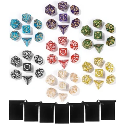 Afbeelding van TIDEVAN Set van 49 tafelmoeren polyhydrisch, met 7 fluwelen zakken voor RPG D4 D10 D12 D20 (7 kleuren)