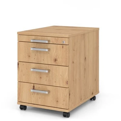 Afbeelding van SIGNA AC30 CE Rolcontainer Hout met 3 lades Knoestige Eiken Chrome metaal handgreep