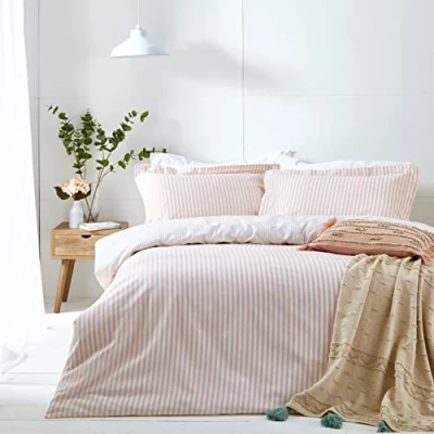 Afbeelding van The Linen Yard Hebden Beddengoedset voor tweepersoonsbed, katoen, poederroze (HEBDEN/D02/BLS)