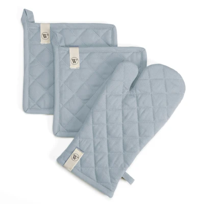 Afbeelding van Walra Cook &amp; Trial Set 2 pannenlappen + 1 ovenwant Jeans Blauw