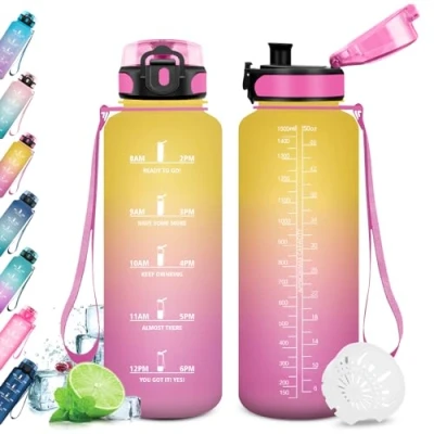 Afbeelding van KollyKolla Sportfles, sportwaterfles, sportfles met tijdsaanduiding, BPA vrij, waterfles voor volwassenen, school, fietsen, fitness, 1,5 liter