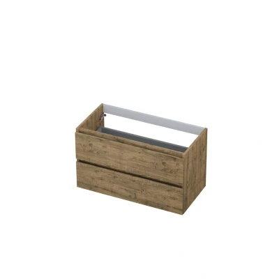 Afbeelding van INK Wastafelonderkast 90x45x52cm 2 lades greeploos houten keerlijst MFC Naturel eiken