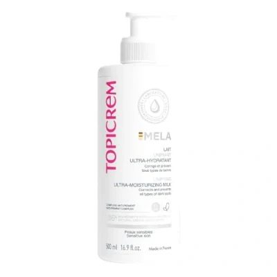 Image de Topicrem Lait corporel ultra hydratant Mela Hydrate 24 heures uniformément, corrige et prévient les taches Texture liquide, parfum floral Peau sensible 500 ml (l&#039;emballage peut varier)