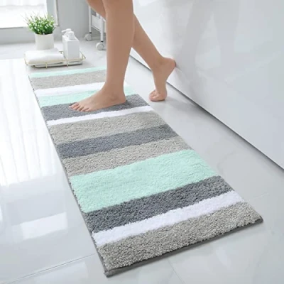 Afbeelding van Homaxy Antislip badkamertapijt, zacht, hoogpolig, microvezel, badmat, absorberend, wasbaar, badmat 40 x 120 cm, groen/grijs