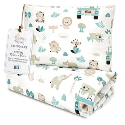 Afbeelding van Handgemaakte kinderdekbedden 120 x 90 cm kinderdekbedset met kussens kinderdeken katoen kinderkamer dekbed Afrika