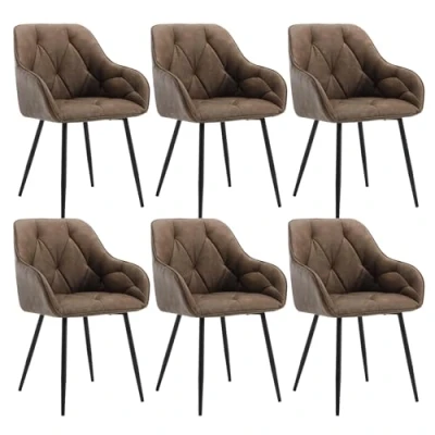 Afbeelding van WOLTU EZS03dbr 6 Set van eetkamerstoelen, keuken, woonkamer, ergonomisch, met armleuningen, gevoerd, zitting kunstleer, metalen poten, donkerbruin,