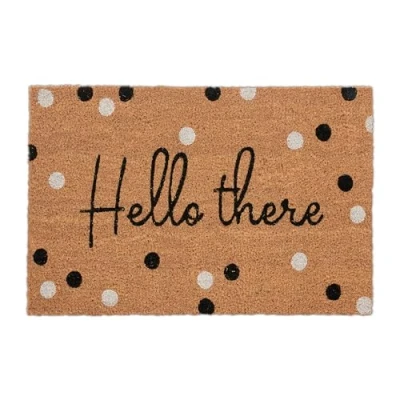 Afbeelding van Relaxdays deurmat kokos hello there met stippen antislip binnen kokosmat 40x60