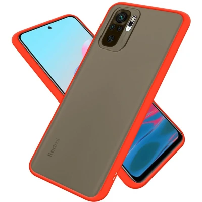 Afbeelding van Cadorabo Hoesje geschikt voor Xiaomi RedMi NOTE 10 4G / 10S in Mat Rood Zwarte Knopen Hybride beschermhoes met TPU siliconen Case Cover binnenkant en matte plastic achterkant