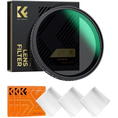 Image de K&amp;F Concept Filtre 86mm ND Variable Densité Neutre ND2 ND32 sans Croix Bleu et 3 Chiffon de Nettoyage en Microfibre Emballé sous Vide pour Appareil Photo