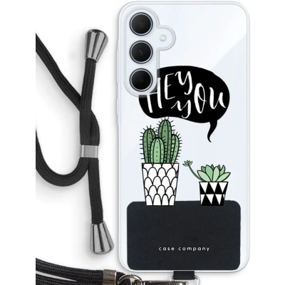 Afbeelding van Case Company® hoesje met Koord geschikt voor Samsung Galaxy A35 Hey you cactus Telefoonhoesje Zwart Bescherming aan alle Kanten en Over de Schermrand