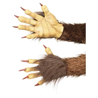 Afbeelding van Weerwolf handschoenen bruin met nepbont voor volwassenen Verkleed accessoires