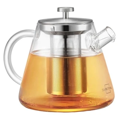 Afbeelding van Silberthal Glazen Theepot Met Filter Borosilicaat Glas Op Fornuis Te Plaatsen Anti druppeltuit 1.5L Infuser Transparant