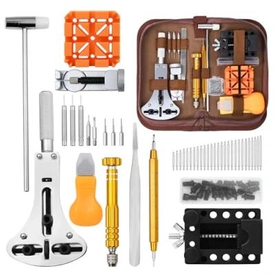 Afbeelding van LUOJINYI 149 delige horlogereparatieset met horlogeopener, behuizingsopener, veerstaafgereedschap, horloge schroevendraaier, bruin, Bruin