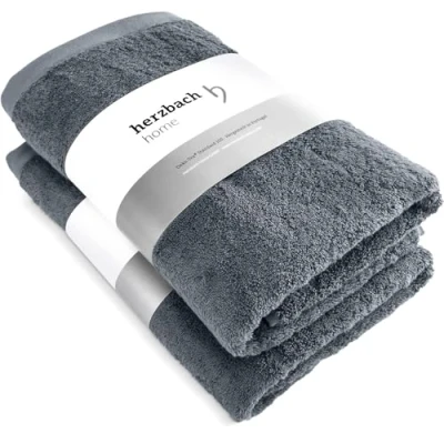 Afbeelding van herzbach home Luxe handdoek Douche Set van 2 Premium kwaliteit 100% Egyptisch katoen 70 x 140 cm 600 g/m² (antraciet)