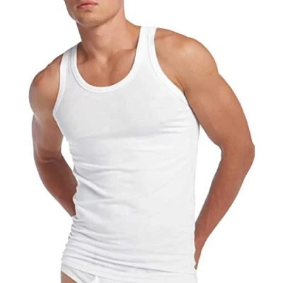 Afbeelding van Mouwloos onderhemd voor heren, 6 stuks, 100% katoenen jersey, Wit.