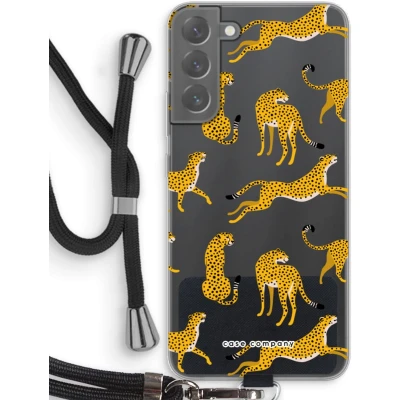 Afbeelding van Case Company® hoesje met Koord geschikt voor Samsung Galaxy S22 Plus Luipaard Telefoonhoesje Zwart Bescherming aan alle Kanten en Over de Schermrand