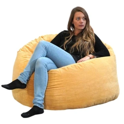 Afbeelding van Gigantische zitzak van corduroy, 100 cm, zacht en comfortabel, royaal gevoerd, voor woonkamer, volwassenen, tienerkamer, grote XXL zitzak, elegante (geel)
