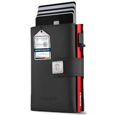 Afbeelding van SF SCOFIELD Trinity Slanke portemonnee met muntvak, creditcardhouder voor heren 10 12 kaarten, RFID bescherming, mannen, smart portemonnee, etui, Zwart Vuurrood, Modern
