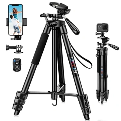 Afbeelding van JOILCAN 137,2 cm uittrekbaar aluminium telefoonstatief met telefoonhouder en afstandsbediening voor Android/iOS, lichtgewicht draagbaar statief iPhone/smartphone/actiecamera