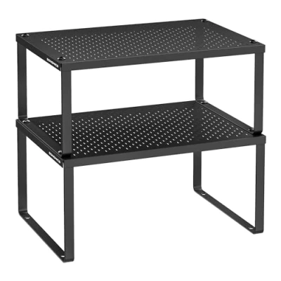 Afbeelding van SONGMICS Kruidenregal, 2 delige set, keukenrek, keukenorganizer, keuken, kruidenhouder, uitbreidbaar, stapelbaar, klein regal, metaal, tintenzwart KCS001B01
