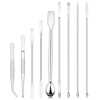 Afbeelding van stonylab 9 stuks Lab Micro Lepel van Spatel Set, Roestvrij Staal Dubbelzijdige Spatels Sampling Lepels Scoopula Weegset met Pincet