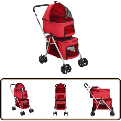 Afbeelding van Hondenwagen 2 laags inklapbaar 83x48x97 cm oxford stof rood