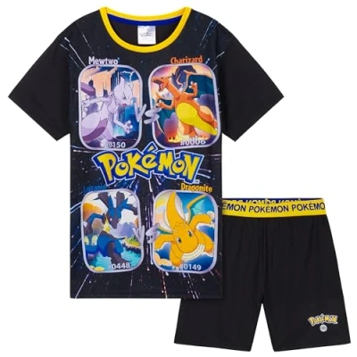 Afbeelding van Pokemon pyjama voor kinderen, jongens, set, T shirt en shorts, Zwart/Geel