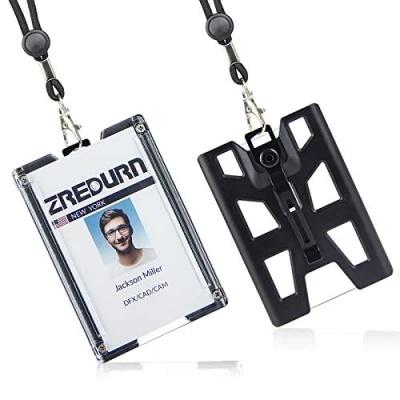 Afbeelding van Lahawaha Set van 2 badgehouders met koord, ID kaarthouder hard plastic, metalen clip en 4 kaartvakken