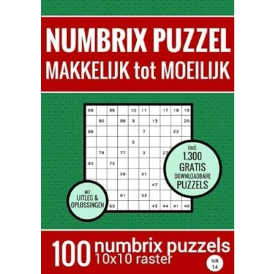 Afbeelding van Kerstcadeau: Puzzelboek met 100 Numbrix Puzzels Makkelijk tot Moeilijk NR.14
