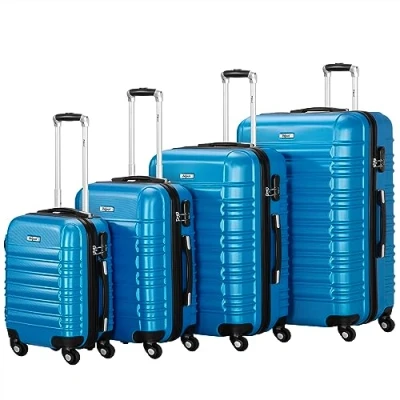 Afbeelding van Zelsius harde ABS koffers met cijferslot, dubbele wielen en scheidingswand, koffer, trolley, grote set van 4, Blauw