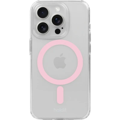 Afbeelding van Holdit telefoonhoesje geschikt voor iPhone 15 Pro Max siliconen magnetisch hoesje (transparant/roze)