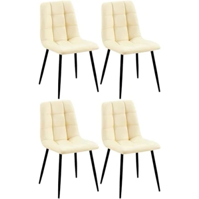 Afbeelding van CLP Antibes Set van 4 Eetkamerstoelen Zonder armleuning Metaal frame Kunstleer creme