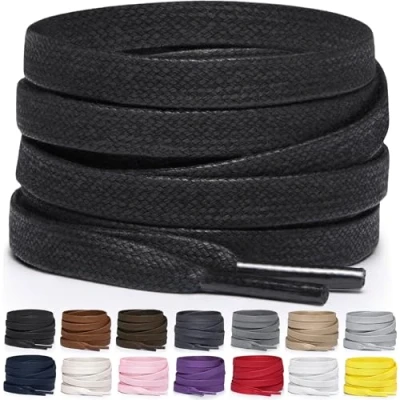 Afbeelding van Miscly Lacets Plats en Coton Ciré pour Bottes, Baskets et Chaussures Disponibles Plusieurs Longueurs Couleurs (Noir, 137 cm)