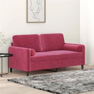 Image de vidaXL Canapé 2 places avec oreillers bordeaux 140 cm velours3278223