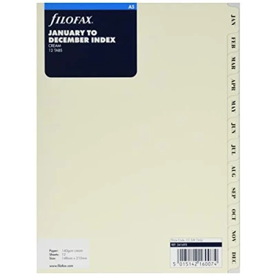 Afbeelding van Filofax Register januari tot december crème A5 (UK Import)