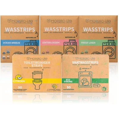 Afbeelding van Wasmiddeldoekjes &amp; WC Reiniger Vellen Proefpakket 3 langdurige wasmiddel geuren 3x20 Wasbeurten Incl. Wasverzachter 60 Toiletreiniger Strips Citroen