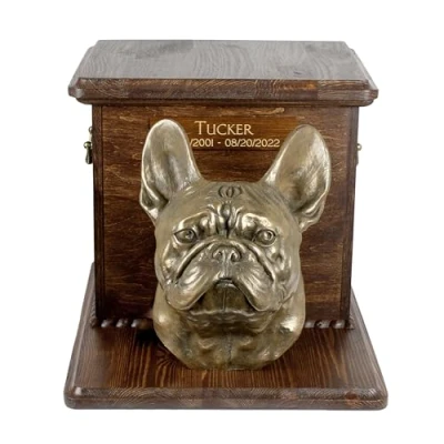 Afbeelding van Houten urn hond voor Franse Bulldog grote met hondenkop as