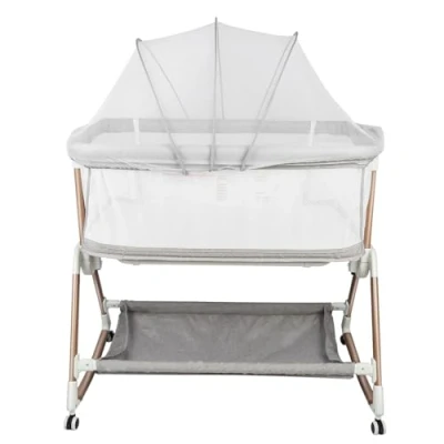 Afbeelding van HUOLE Babybed, in hoogte en helling verstelbare paraplu, babybed met afneembare matras, Cododo voor baby&#039;s van 0 tot 36 maanden, opvouwbaar, beweegbare babywieg, logeerbed, 4 wielen
