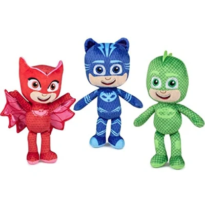 Afbeelding van PJ Masks Complete set 3 Pluche dieren 35 cm Yoyo Bibou Gluglu 100% originele en officiële Catboy Owlette Gekko