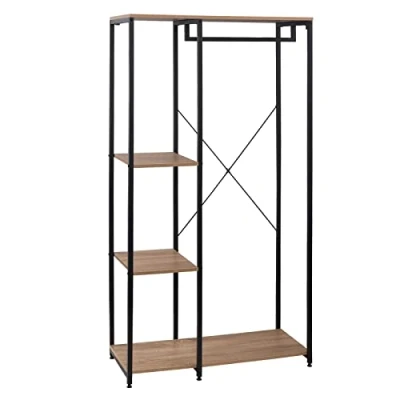 Afbeelding van WOLTU SR0047hei kapstok industrieel 90x40x167cm in spaanplaat en stalen,kledingstang Kledingrek met schoenenrek,Zwart+lichteiken