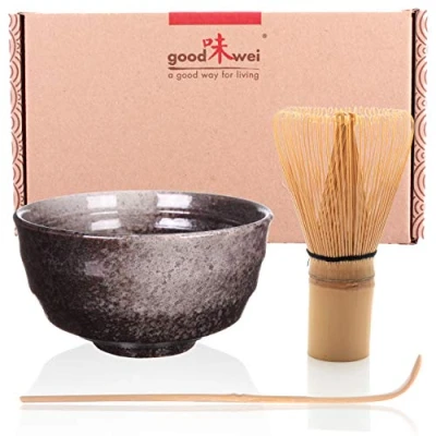 Afbeelding van Goodwei Matcha theeset Japanse met bamboe garde, ceremonieschaal van keramiek, geschenkdoos (Goma)