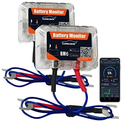 Afbeelding van Lescars Batterijmonitor: 2 stuks autobatterijbescherming met Bluetooth, app voor 12 V batterijen (batterijcontroller GPS tracker, auto batterijcontroller,