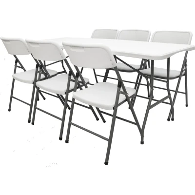 Afbeelding van Tuinzitgroep 180 cm tafel met 6 Stoelen Tuinmeubelset Klapbaar Eetgroep Wit Kunststof