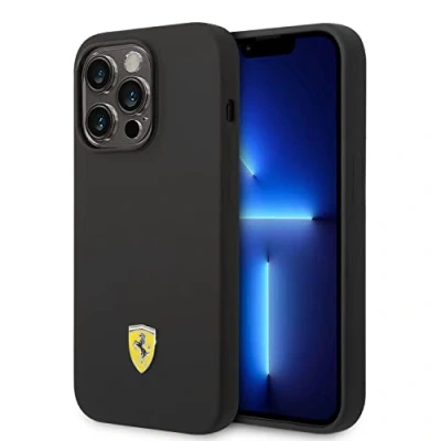 Afbeelding van iPhone 14 Pro Max Backcase hoesje Ferrari Effen Zwart Silicone