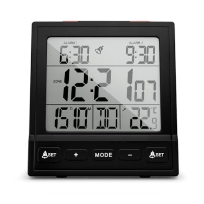 Afbeelding van Mebus Digitaal apparaat met temperatuurweergave, datumweergave, twee wektijden, gebeurtenissen, automatische instelling zomer /wintertijd, Funk Uhr, digitale wikkelaar/kleur: zwart/model: 25581
